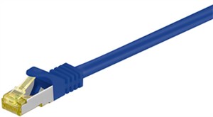 RJ45 patch cord CAT 6A S/FTP (PiMF), 500 MHz, with CAT 7 raw cable, blue