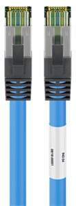 RJ45 (CAT 6A, 500 MHz) patch cord with CAT 8.1 S/FTP raw cable, blue