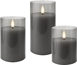 Kit de 3 Bougies LED en Cire Véritable dans un Verre, Gris-Transparent Kit de 3 Bougies LED en Cire Véritable dans un Verre, Gris-Transparent