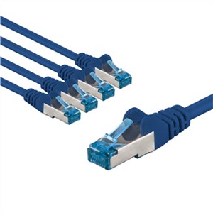 CAT 6A Patchkabel, S/FTP (PiMF), 1 m, blau, 5er-Set