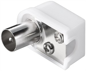 Coaxial angle plug with screw fixing, compact