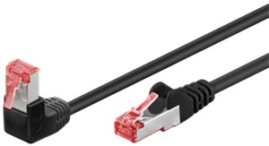 CAT 6 Patchkabel 1x 90° gewinkelt, S/FTP (PiMF), schwarz, 0,5 m