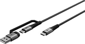 2en1 Câble Textile USB, Gris Sidéral/Argent, 1 m