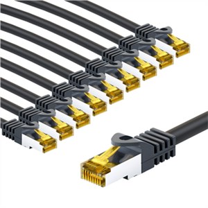 RJ45 Patch Cord CAT 6A S/FTP (PiMF), 500 MHz, with CAT 7 Raw Cable, 3 m, black, Set of 10