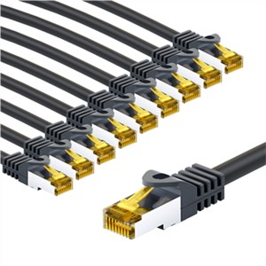 RJ45 Câble Patch, CAT 6A S/FTP (PiMF), 500 MHz, avec CAT 7 Câble Brut, 2 m, noir, Lot de 5