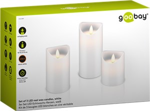3er-Set LED-Echtwachs-Kerzen, weiß