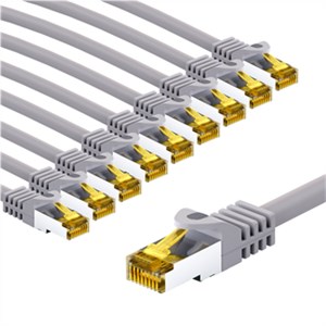 RJ45 Patch Cord CAT 6A S/FTP (PiMF), 500 MHz, with CAT 7 Raw Cable, 1 m, grey, Set of 10