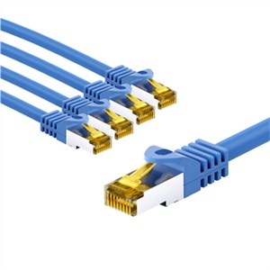 RJ45 cavo patch CAT 6A S/FTP (PiMF), 500 MHz, con cavo grezzo CAT 7, 3 m, blu, kit di 5