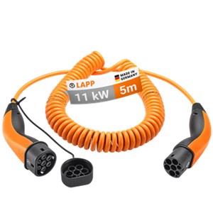 Type 2 Spiral Charging Cable, up to 11 kW, 5 m, orange