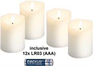 Kit de 4 Bougies LED en Cire Véritable, blanc, incl. 12x AAA (LR03)