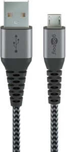 Micro-USB-auf-USB-A-Textilkabel mit Metallsteckern (spacegrau/silber), 1 m