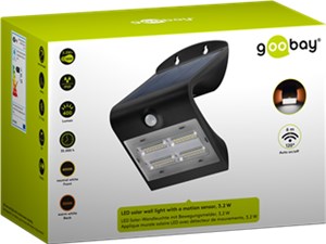 LED Solar Wall Light with Motion Sensor, 3.2 W, Black
