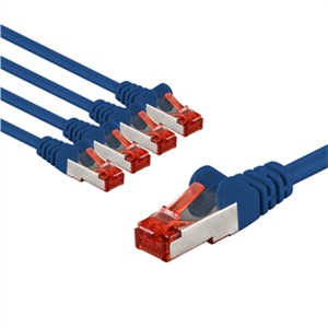 CAT 6 Patchkabel, S/FTP (PiMF), 5 m, blau, 5er-Set