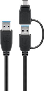 USB 3.0 Kabel mit 1 USB A auf USB-C™-Adapter, schwarz