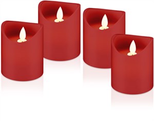 Set di 4 candele a LED in vera cera, rosse