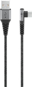 Câble Textile USB-C™ vers USB-A avec Fiches Métalliques (Gris Sidéral/Argent), 90°, 0,5 m